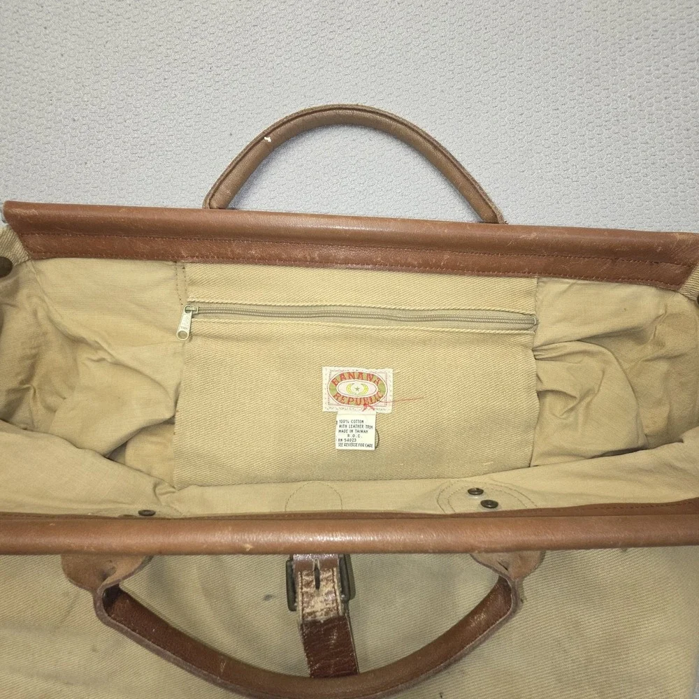 Vintage 80s Banana Republic Canvas Leather Doctor Bag Safari Travel Duffel